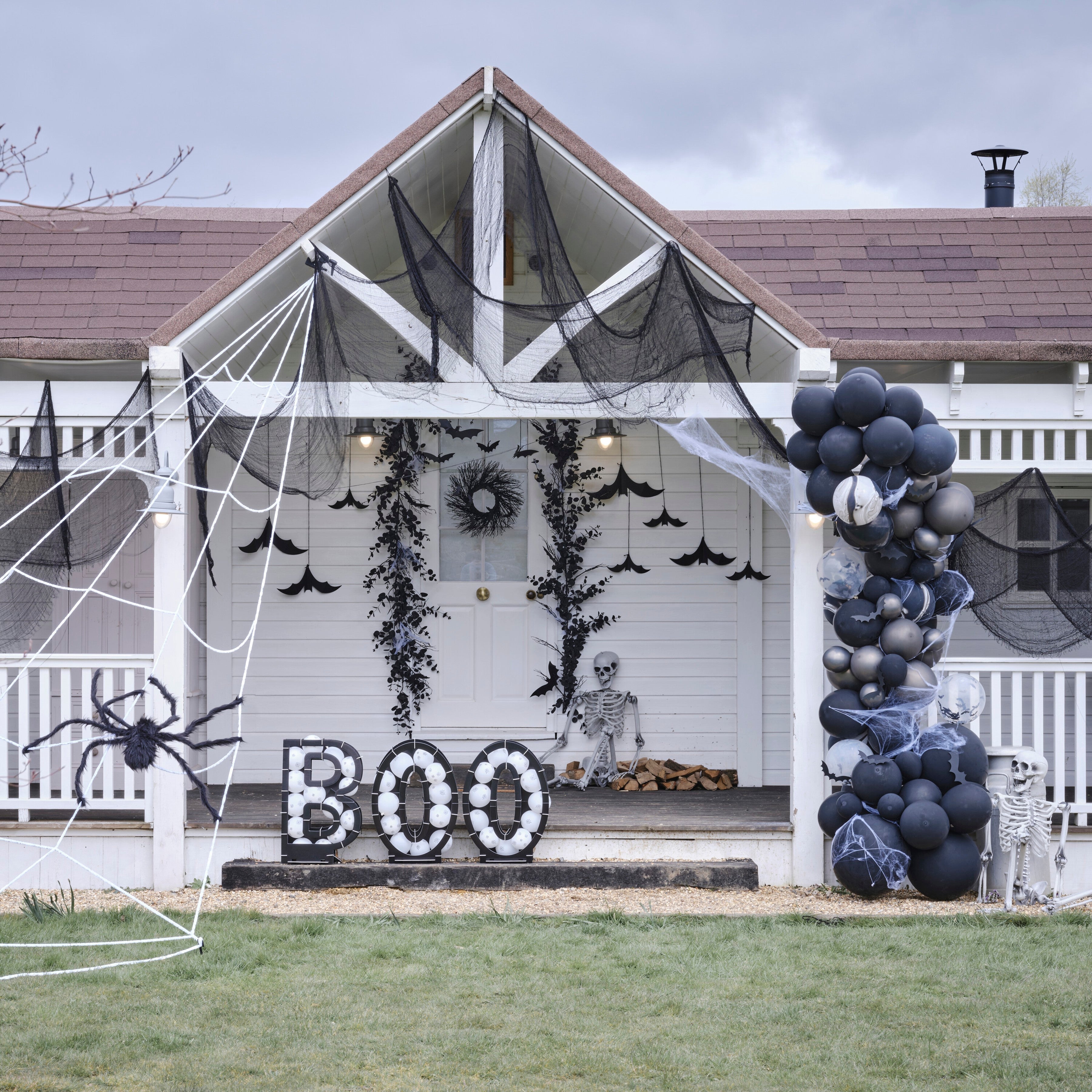 Happy Halloween Balloon Bunting with Hanging Bats and Cobwebs Ginger Ray