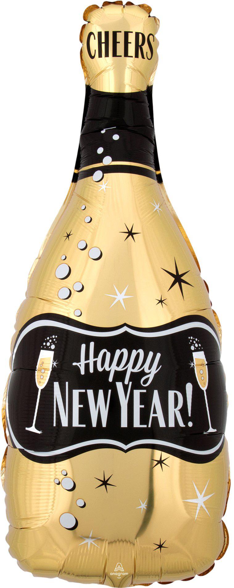 Happy New Year Gold & Black Bubbly Bottle (2 side print) (25cm x 66cm) Anagram