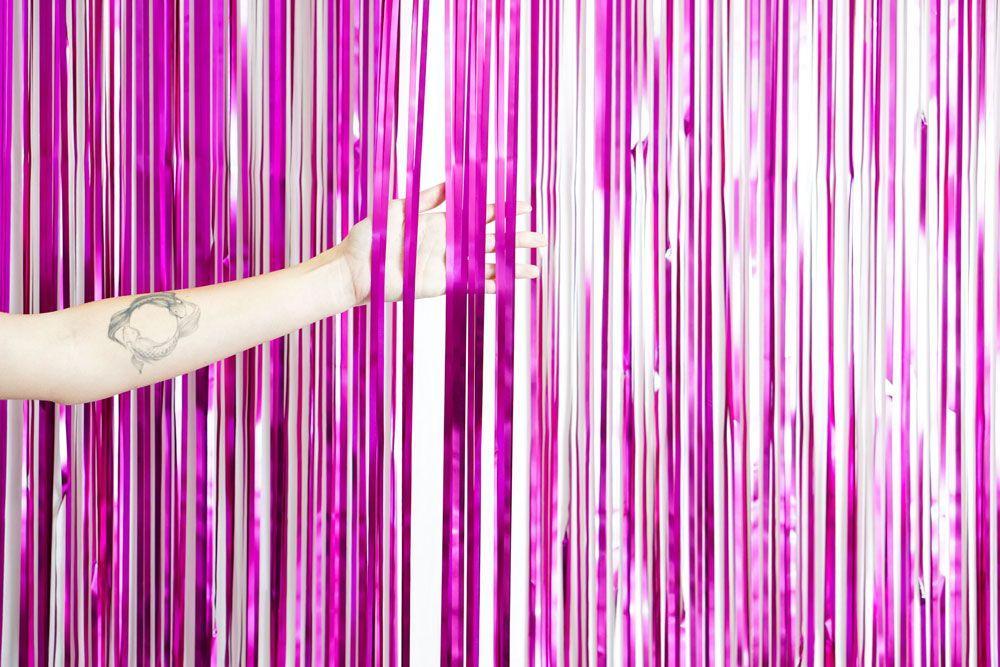 Hot Pink Satin Metallic Foil Curtain (1m x 2.4m) Backdrop Streamers Party Love