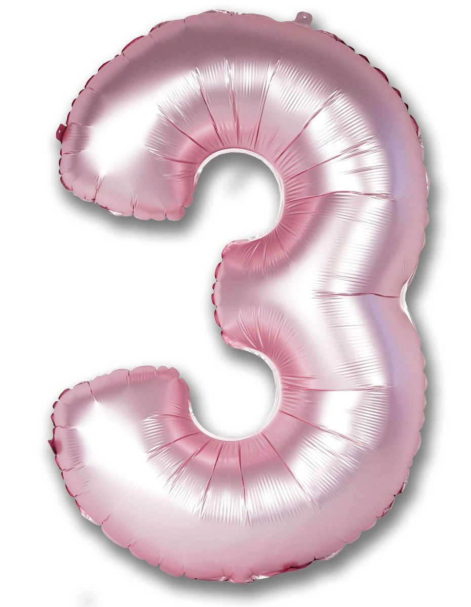 Light Pink Satin Chrome Number 3 Foil Balloon 102cm (40") Party Love