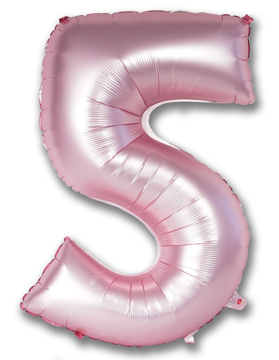 Light Pink Satin Chrome Number 5 Foil Balloon 102cm (40") Party Love