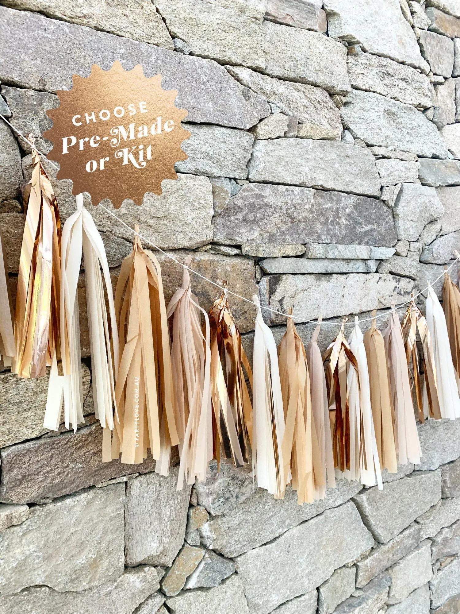 Natural Rose Gold Tassels inc Twist Ties Party Love