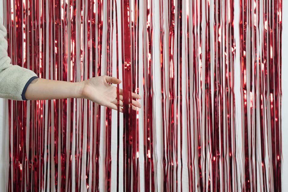 Red Metallic Foil Curtain (1m x 2.4m) Backdrop Streamers Party Love