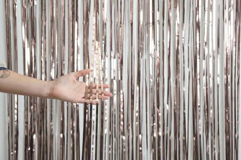 Rose Gold Satin Metallic Foil Curtain (1m x 2.4m) Backdrop Streamers Party Love