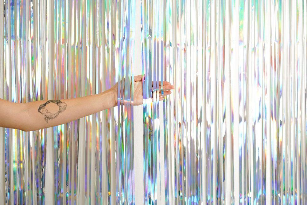 Shimmer Rainbow Iridescent Metallic Foil Curtain (1m x 2.4m) Backdrop Streamers Party Love