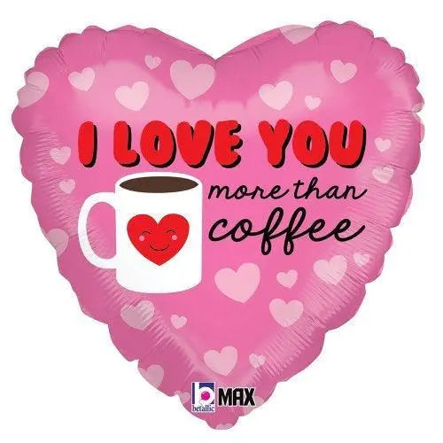 Valentines Day 18" (46cm) I Love You More Than Coffee Heart Foil Balloon (Unpackaged) Anagram