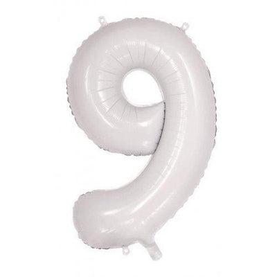 White Number 9 (34") 86cm Foil Balloon Decrotex