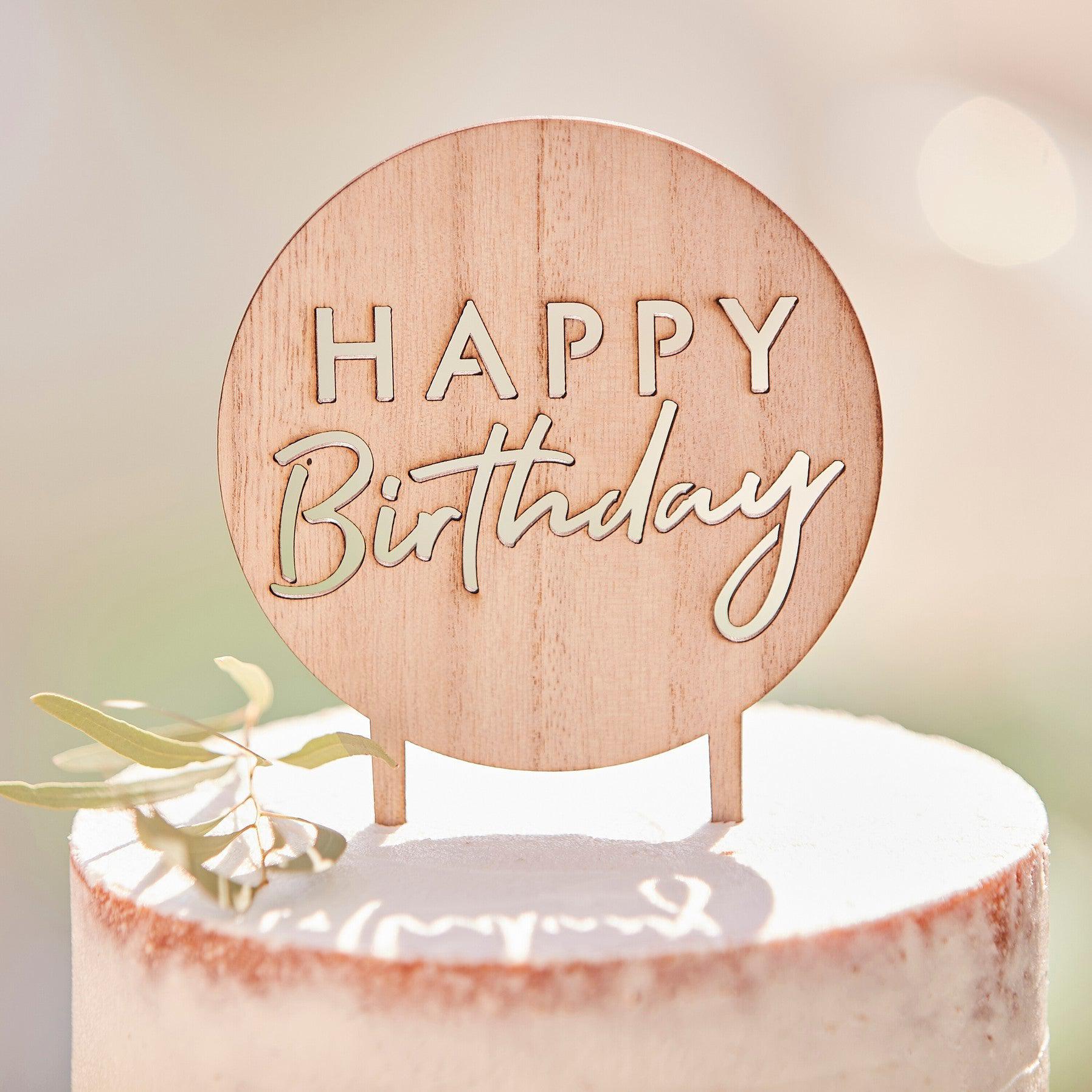 Wooden Happy Birthday Cake Topper Ginger Ray